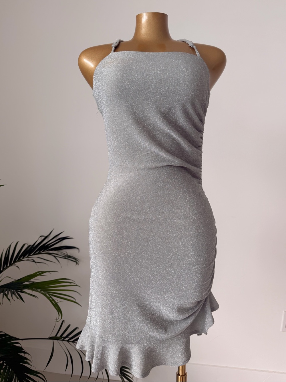Sparkle Halter Midi Dress in Silver